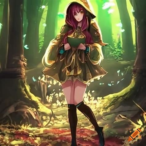 Anime Woman In A Green And Gold Imperial Dress In A Magical Forest On