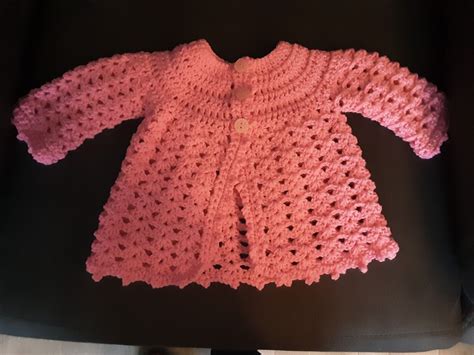 A New Hand Crochet Baby Girl Picot Edge Cardigan Newborn Pink Ebay