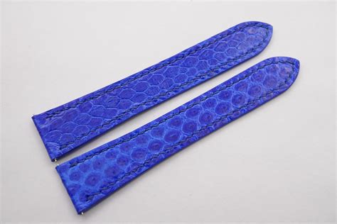 Mm Cobalt Blue Genuine Sea Snake Skin Leather Deployment Strap For