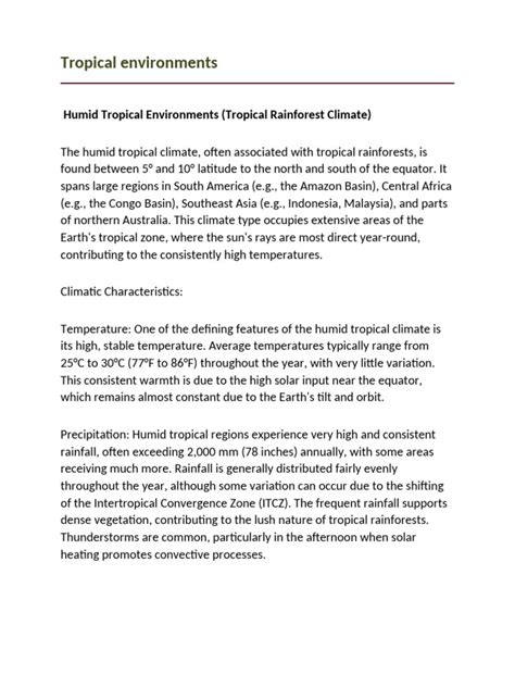 tropical environments  tropics subtropics