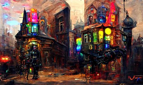 Victorian Steampunk City Painting by Andrea Mazzocchetti | Saatchi Art