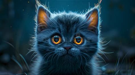 A Cute Kitten with Big Eyes in the Style of the Digital Art. Stock ...