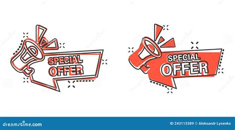 Special Offer Label Icon In Comic Style Megaphone With Discount