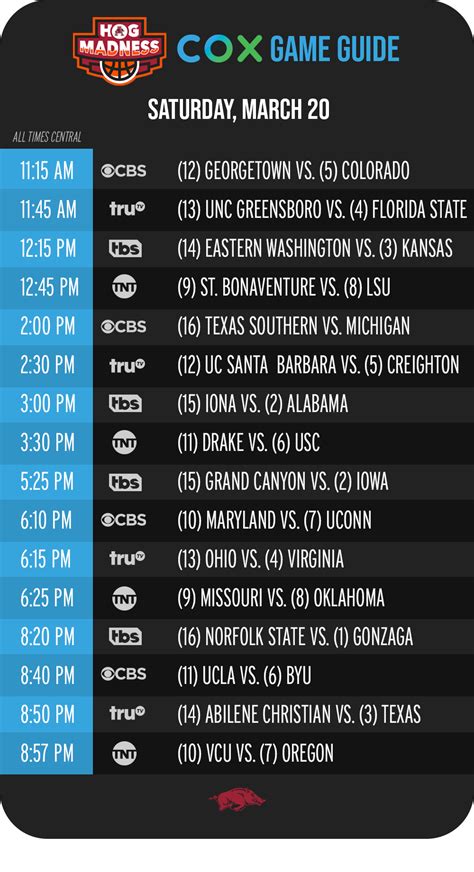 Ncaa Game Times Tonight : Ncaa Tournament Tv Schedule 2021 Start Time ...