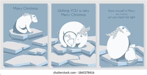 Set Greeting Christmas Cards Polar Bears Stock Vector Royalty Free