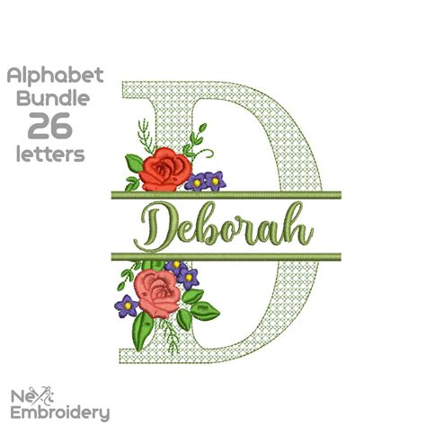 Split Alphabet With Flower Embroidery Design Nextembroidery