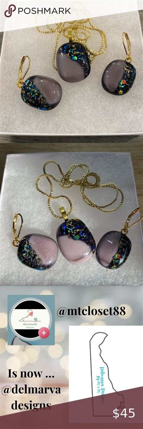 Hand Crafted Artisan Fused Dichroic Glass Necklace And Pierced Earring