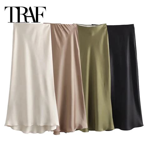 TRAF Woman 2024 Satin Skirt Women High Waist Long Skirts For Women