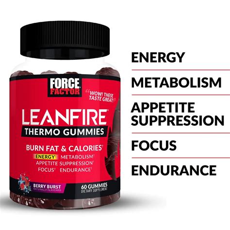 Force Factor Leanfire Thermo Fat Burner Gummies Berry Blast 60 Gummies