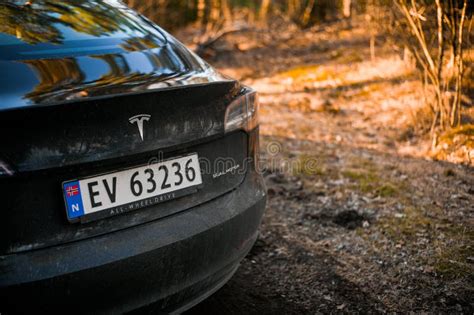 TÃ¸nsberg Norway March 18 2021 Black Tesla Model 3 Long Range Dual