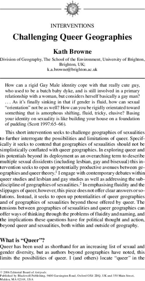 Challenging Queer Geographies Browne 2006 Antipode Wiley Online