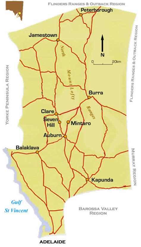 Map Of Famous Wine Region Of Clare Valley South Australia Australia