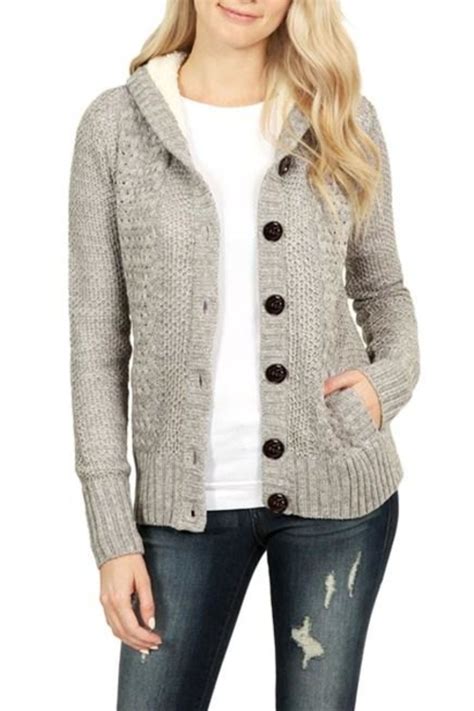 Fleece Hooded Gray Button Down Cardigan Sweater Cardigan Sweater Coat Cable Knit Sweater