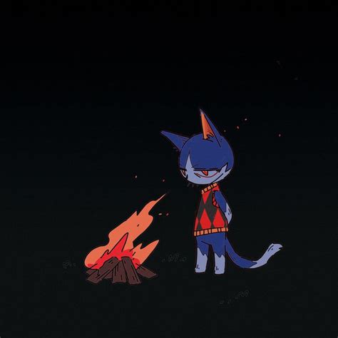 A Cartoon Cat Standing Next To A Fire In The Dark