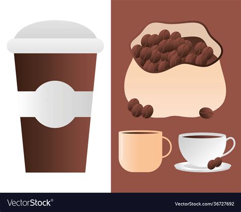 Coffee Cups Grains Royalty Free Vector Image Vectorstock