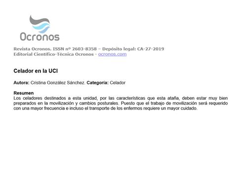 Celador En La Uci Ocronos Editorial Cient Fico T Cnica