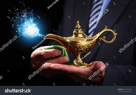 Businessman Holding Rubbing Magic Aladdins Genie Stock Photo (Edit Now ...