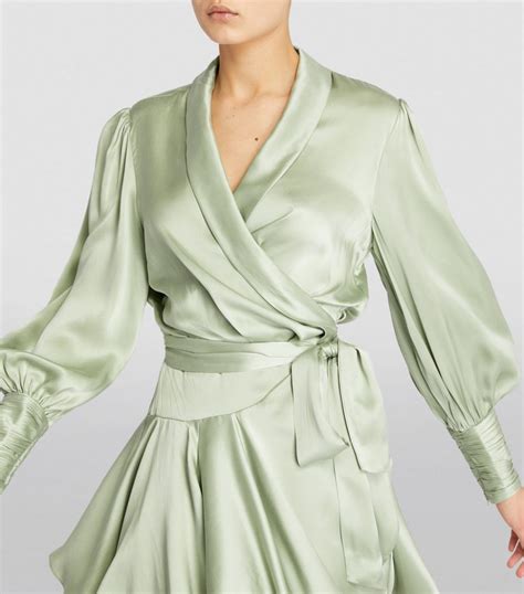 Womens Zimmermann Green Silk Wrap Mini Dress Harrods Uk