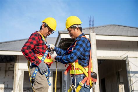 Construction worker preparing safety in work clothes Before installing new roofing tools Roofing ...