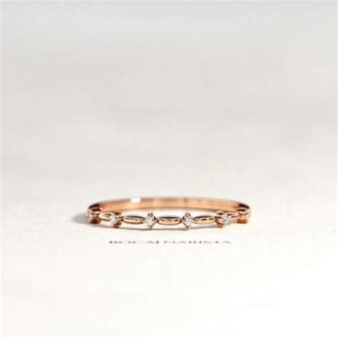 Dainty Diamond Wedding Band Art Deco Rose Gold Ring Art Deco