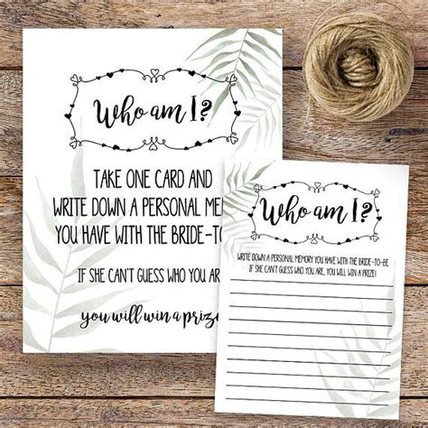 Who Am I Game Printable Bridal Shower Game Greenery Shower Games Party Activities G329