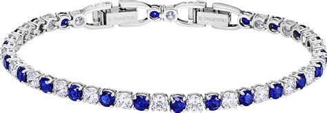 Swarovski Women S Tennis Deluxe Bracelet Brilliant Blue And White Crystals With Rhodium Plating