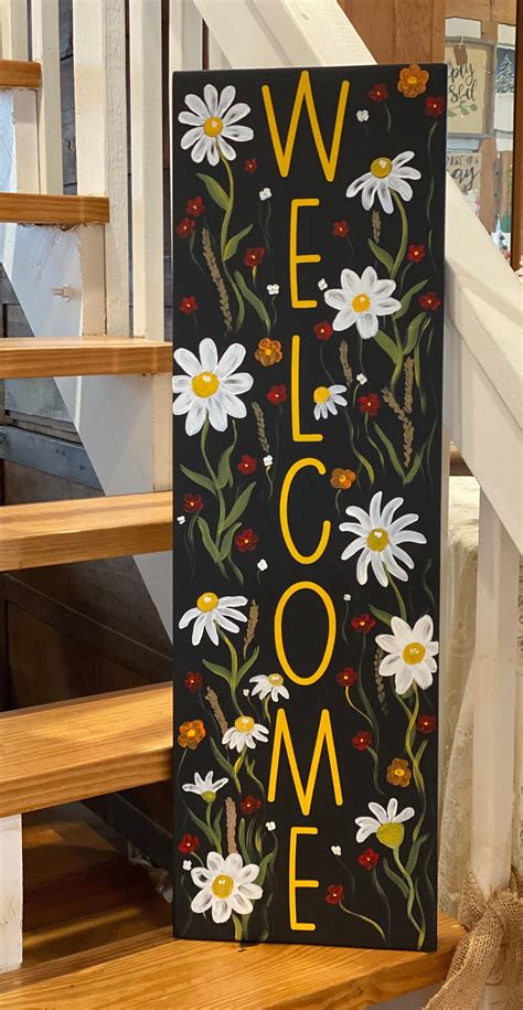 Welcome porch sign porch leaner with flowers tall porch etsy – Artofit