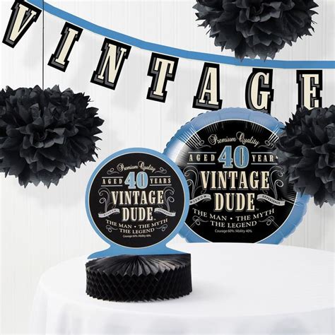 Vintage Dude 40th Birthday Party Supplies Kit Black 60th Birthday