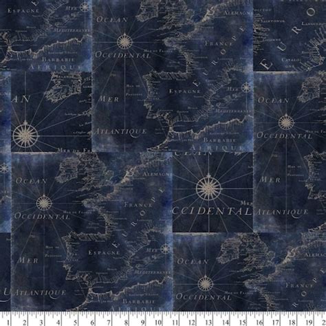 Nautical Maps Fabric 100 Cotton Fabric Fabric By The Yard Etsy