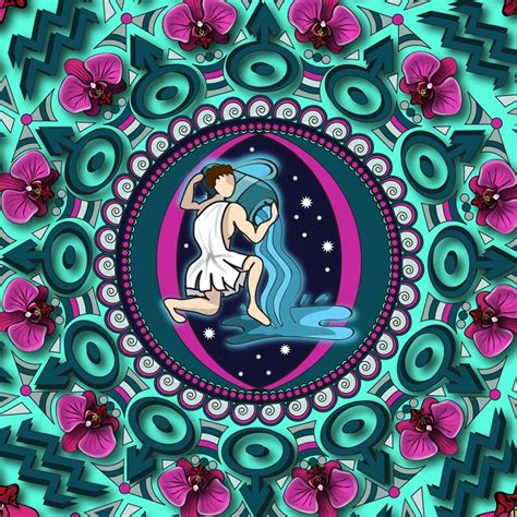 Aquarius Mandala Water Bearer Air Sign Aquarius Art Zodiac Etsy