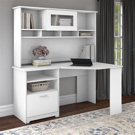 Cabot Modern 60W Corner Desk with Hutch, includes File Drawer and