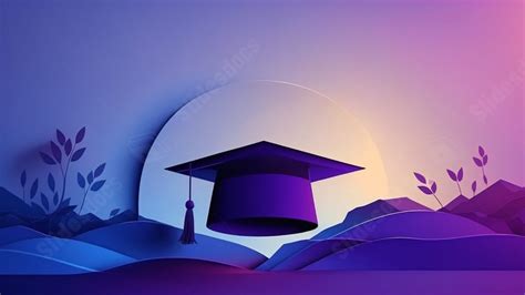 Graduation Season Bachelor Hat Centered Composition Purple Powerpoint