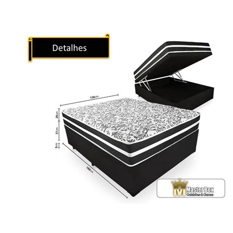 Conjunto Cama Box Baú Casal Premium Inteiriço Corino Preto 1 38x1 88