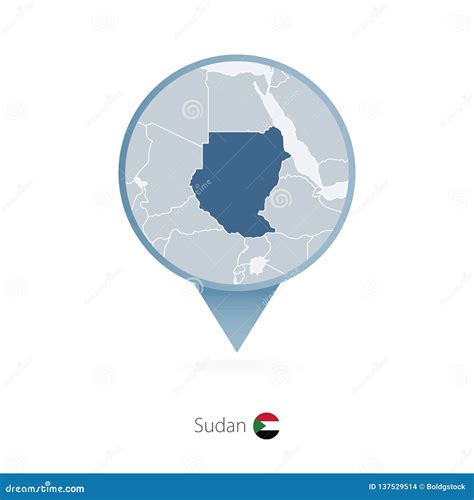 Map Pin with Detailed Map of Sudan and Neighboring Countries Stock Vector - Illustration of ...