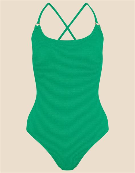 Crinkle Scoop Neck Swimsuit Green Swimsuits Accessorize Uk