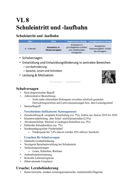 VL 8 Mitschriften Zu Vorlesung 8 VL 8 Schuleintritt Und Laufbahn