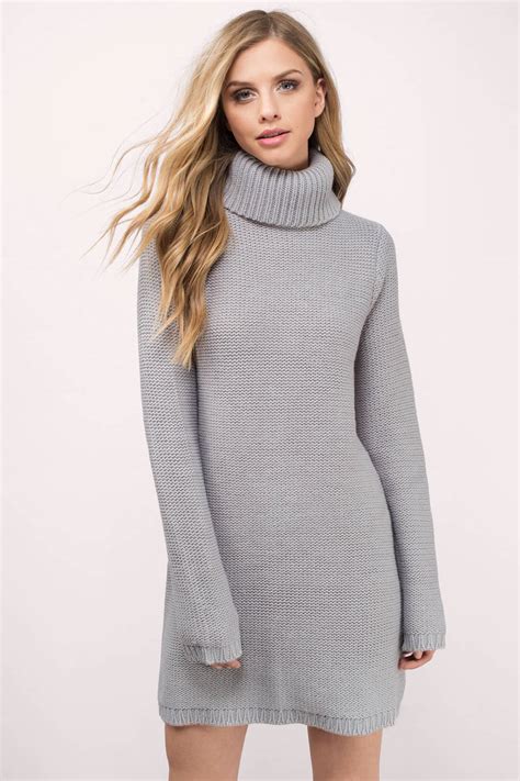 Cute Grey Dress Turtleneck Dress Army Grey Sweater Day Dress