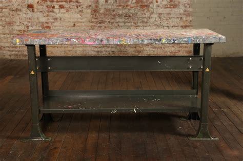 Rustic Vintage Industrial Artist's Metal Work Table, Workbench or Desk For Sale at 1stdibs