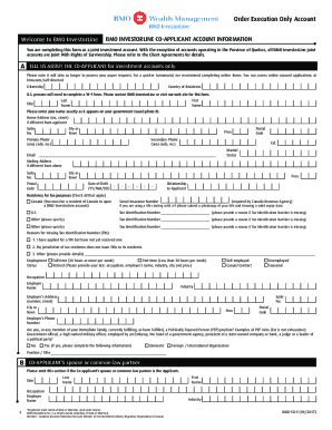 Fillable Online Fillable Order Execution Only Account A Bmo Fax