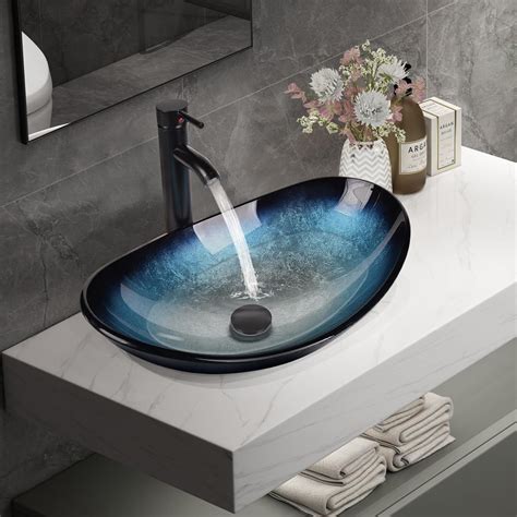 Elecwish Artistic Vessel Sink Bathroom Tempered Glass Vanity Bowl With