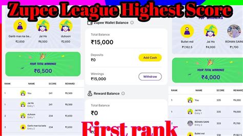 Zupee League Highest Score Ludo Supreme League 1st Rank