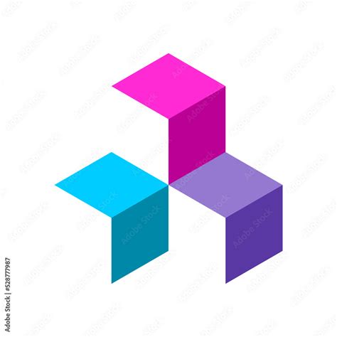 Vecteur Stock Colorful Cubic Logo Template With Three Elements 3d Box