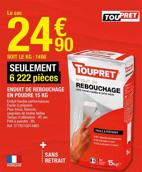 Offre Enduit De Rebouchage En Poudre Kg Toupret Chez Brico Depot