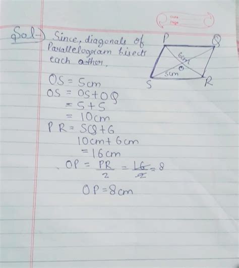 In The Parallelogram Pqrs The Diagonals Intersect At O If Os Is Equal