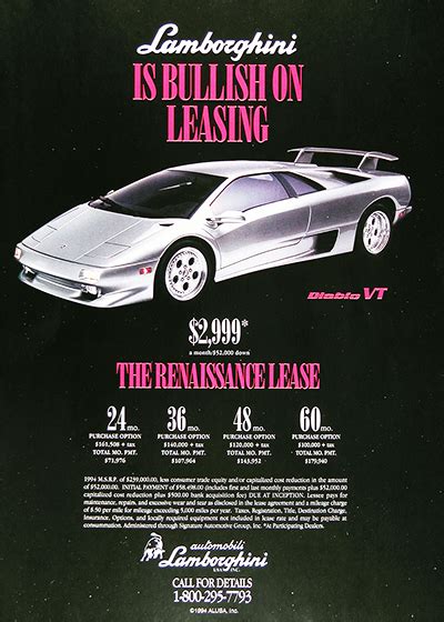 1995 Lamborghini Diablo Vt Lease Plan Genuine Vintage Ad