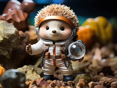 Hedgehog Astronaut Explores Space Globe Stock Illustration