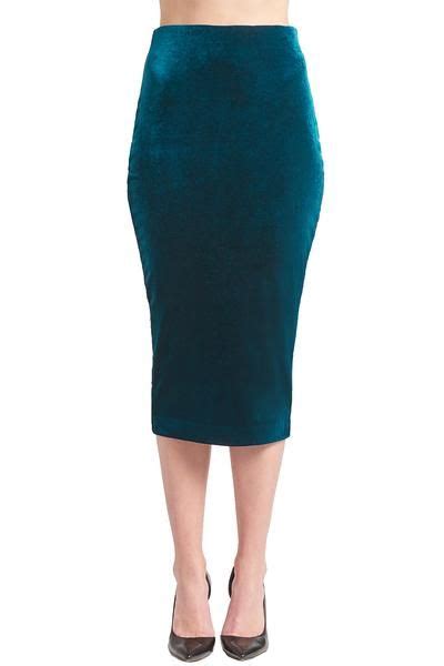 Simona Maghen Stretch Velvet Midi Pencil Skirt Teal Xs L Pencil Skirt Midi Skirt Pencil