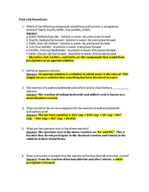 Post Lab Questions 5 Post Lab Questions Which Of The Following Compounds Would Form