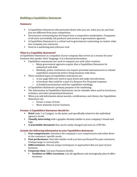 Free Printable Capability Statement Templates Pdf Word