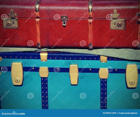 Vintage Luggage And A Suitcase In Leather For Travelers Stock Photo